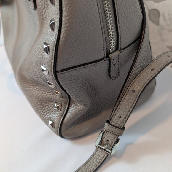 Michael Kors Sandrine Handbag Studded Pebble Leather Satchel Gray Crossbody EUC - Picture 7 of 10